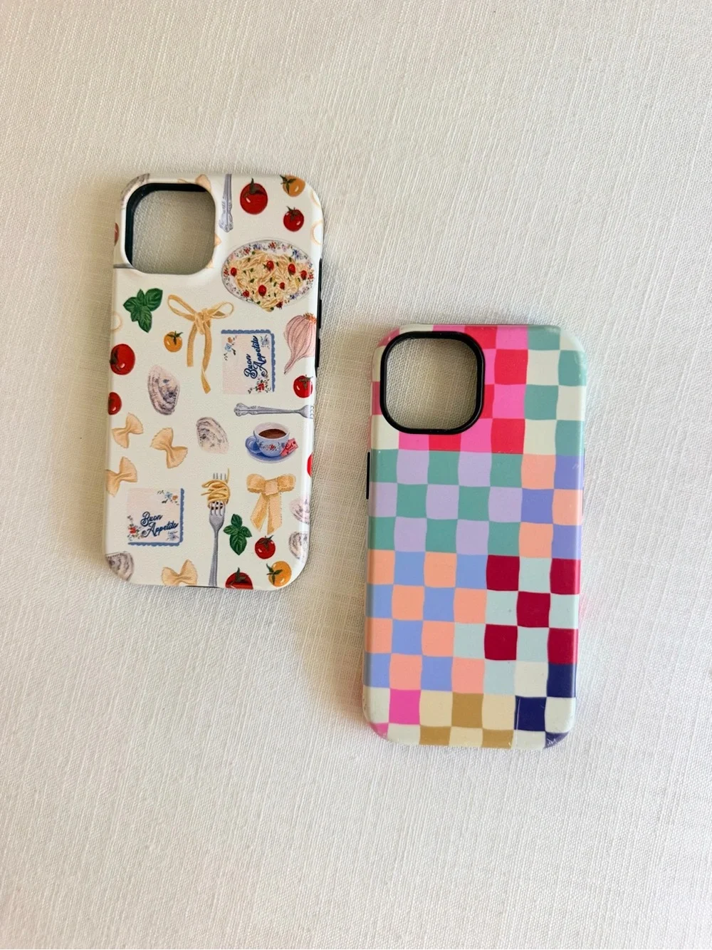 Bundle of 2 iPhone 15 Hybrid Hard Shell Cases, Bon Appetit Amalfi Coast and Rain